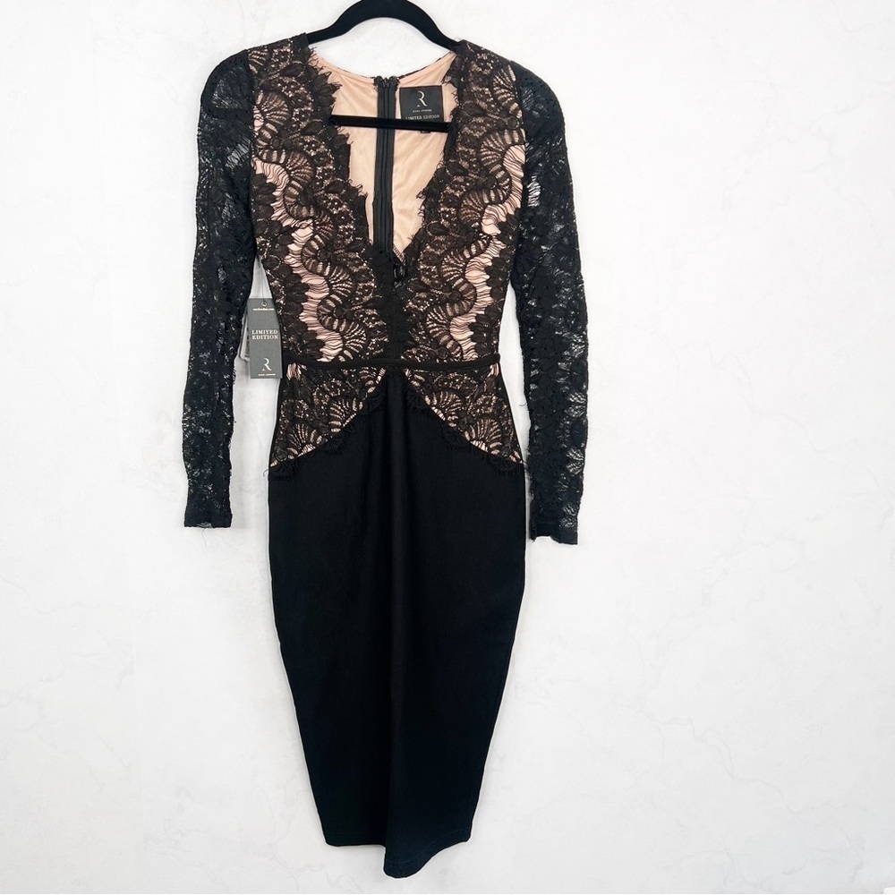 [Rare London ] Black Lace Bodycon Midi Dress